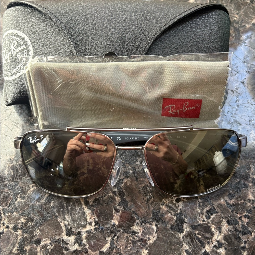Ray-Ban Silver Frame Sunglasses with Brown Lenses